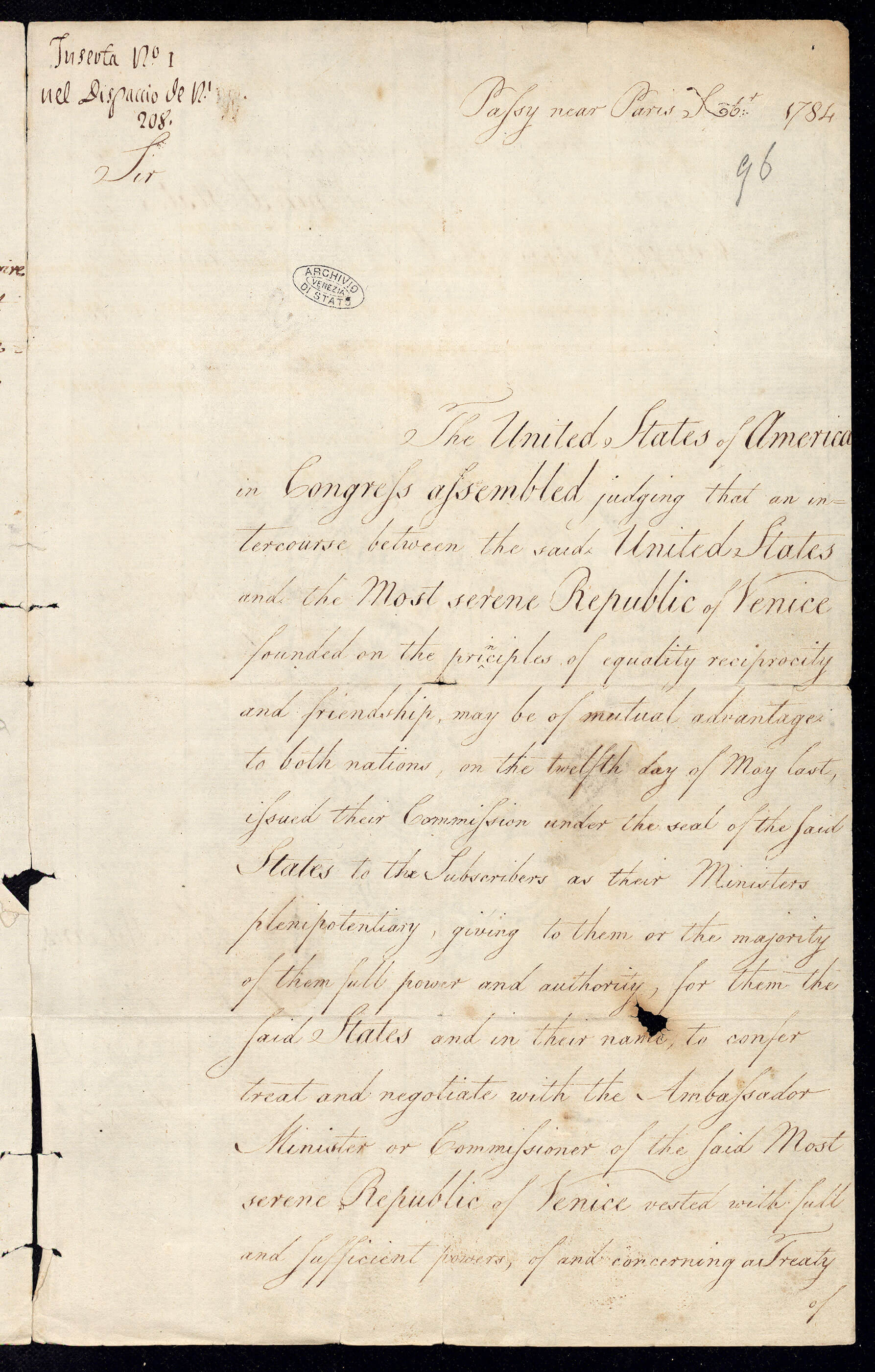 Senato, Dispacci degli ambasciatori, Francia, filza 261, cc. 96